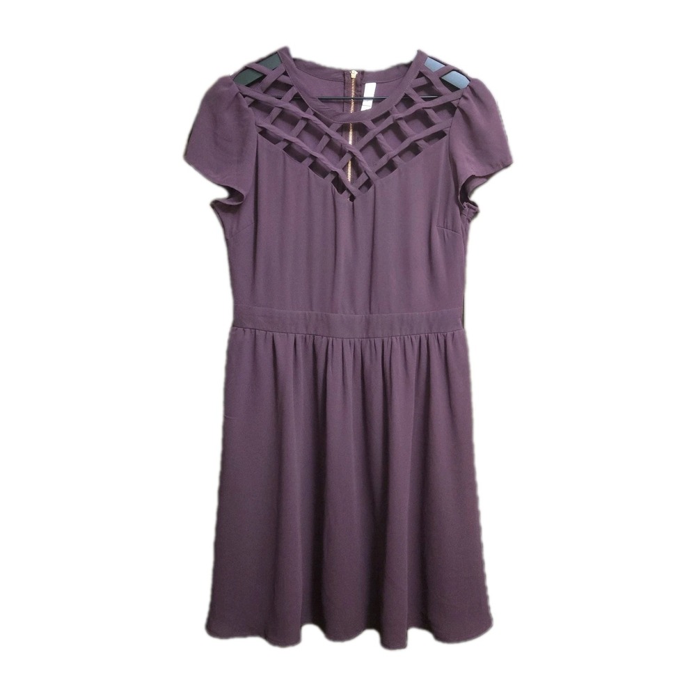 Xhilaration Womens Plum Purple Lattice Cage Neckline Fit & Flare Mini Dress S